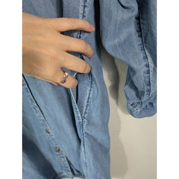 J. Jill Sz XS petite Blue Button Up Denim Shirt Dress Long Sleeve Chambray N97 - Picture 5 of 9
